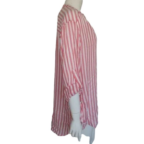 new A.N.A. Top, L, Tigerlilly, Coral/White, stripes, Lace up sides, Buttons, LS - Picture 6 of 11